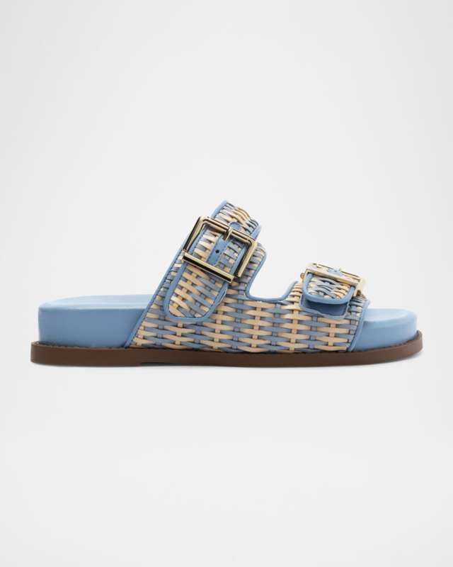 Naomi Woven Dual-Buckle Slide Sandals